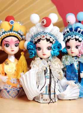 新年国潮绢人娃娃diy材料京剧人偶暖场沙龙车载摆件送老外礼物