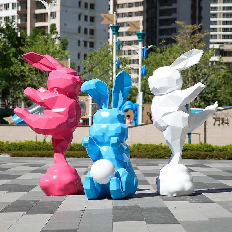 几何兔子玻璃钢雕塑户外公园林景观售楼处抽象块面大型落地装饰,商业/办公家具,景观道具/景观摆件/景观装置,淘宝优惠券,粉丝福利购,淘宝优惠卷