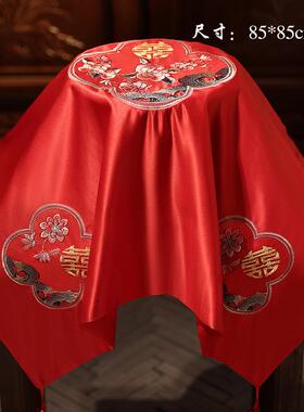 中式新娘2024新款红盖头流苏结婚盖头红色刺绣龙凤秀禾服古代喜帕