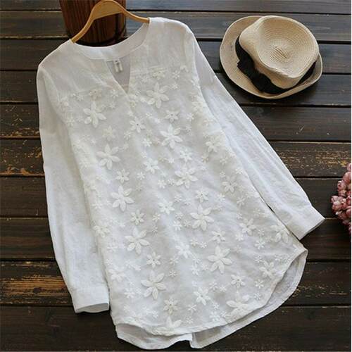 Women's lace embroidered long sleeved shirt, women's top
