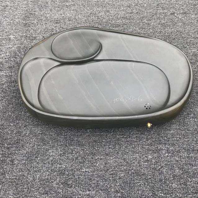 砚石材料中式茶盘素面家用茶海毛石材排水茶具金皮彩带纹