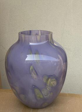 北欧彩色点紫云色中古玻璃花瓶复古手工琉璃艺术插花器水培瓶