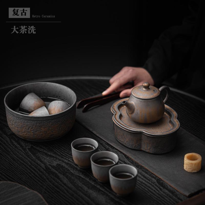 新款直销家用陶瓷茶洗中式复古功夫茶具茶道配件水洗水盂茶渣缸笔