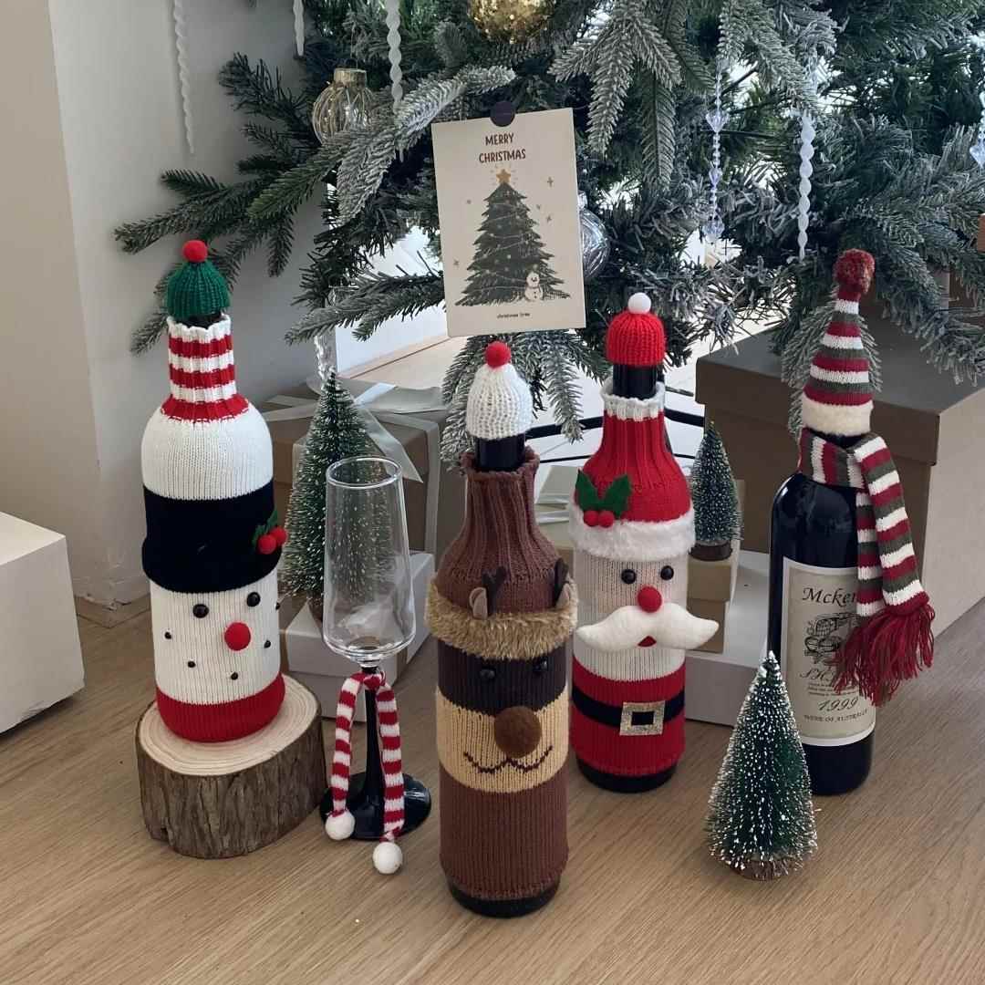 耶诞酒瓶针织套装饰品耶诞老人麋鹿香槟红酒保防尘护套派对摆件