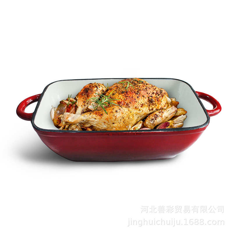 敬辉铸铁珐琅汤锅搪瓷烧烤盘长方形多用途锅两用锅焖烧锅商用酒店