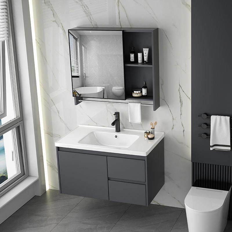 深灰带毛巾杆镜柜抽屉陶瓷一体盆太空铝浴室柜组合岩板陶瓷盆防水,家装主材,浴室柜组合,淘宝优惠券,粉丝福利购,淘宝优惠卷