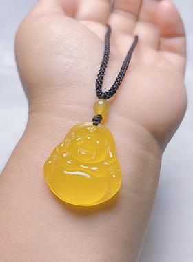 玉佛天然黄玉髓大肚佛公吊坠玛瑙项链弥勒佛笑佛毛衣链挂件