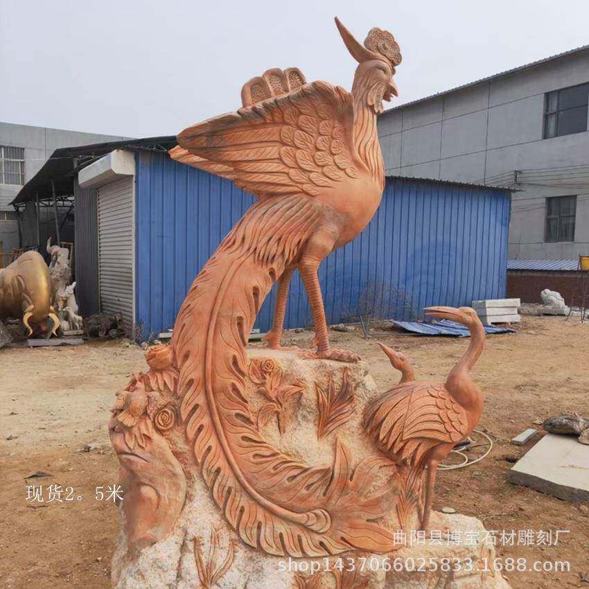 石雕凤凰 现货大理石凤凰仙鹤楼顶动物吉祥鸟雕塑摆件优惠