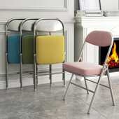 加厚办公椅会议椅电镀折叠椅休闲中古椅家用靠背椅餐椅灯芯绒椅子