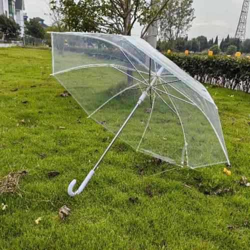8骨白色纤维骨架透明伞弯钩雨伞抗风结实长柄伞舞蹈道具伞自动伞