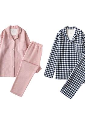 秋冬空气层保暖家居服套装针织纯色夹棉加厚睡衣情侣宽松棉袄棉衣