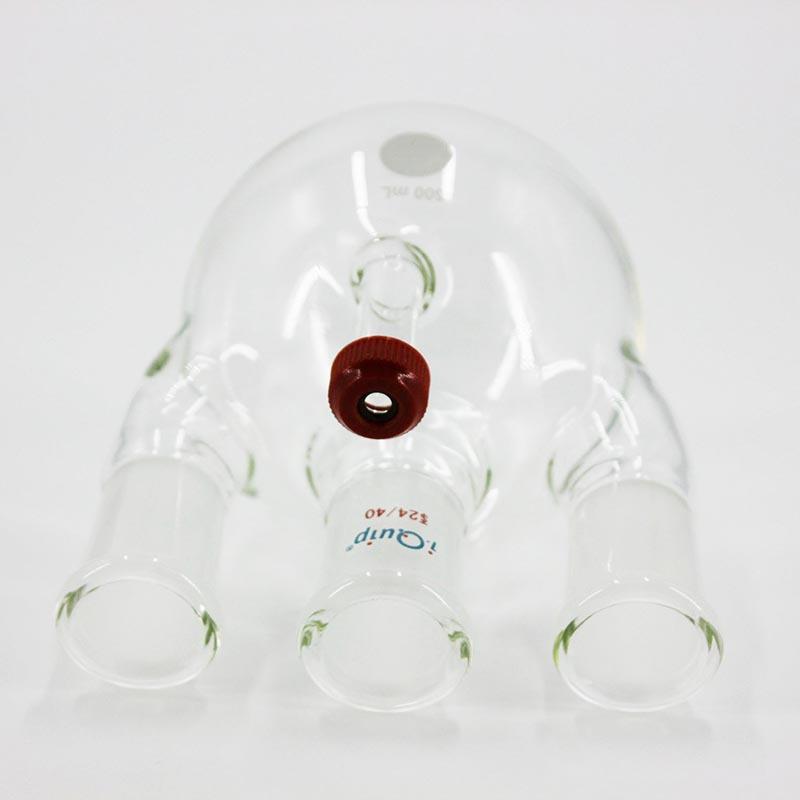 芯硅谷 F4021 侧边具螺纹的四口圆底烧瓶,高硼硅,500ml-2000ml