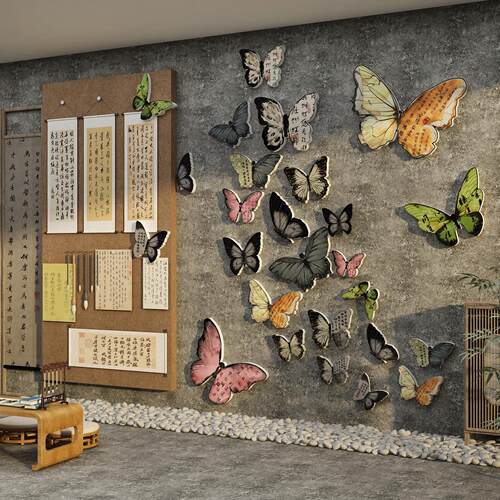 毛毡作品展示贴书法培训班教室装饰环创文化布置墙面蝴蝶古风场景