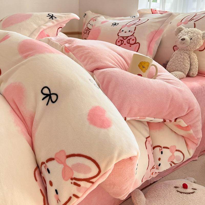 卡通牛奶绒被套单件豆冬季保暖珊瑚绒被罩三件套宿舍单人加绒被套,床上用品,学生床品套件,淘宝优惠券,粉丝福利购,淘宝优惠卷