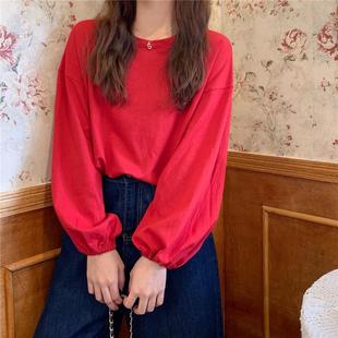 shirt bottoming trendy top sleeve lantern color solid sweet