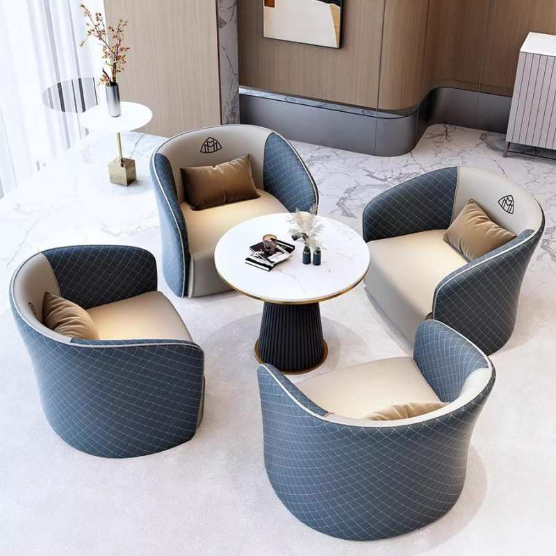 轻奢酒店大堂接待沙发办公室会客沙发茶几贵宾会所一桌四椅组合