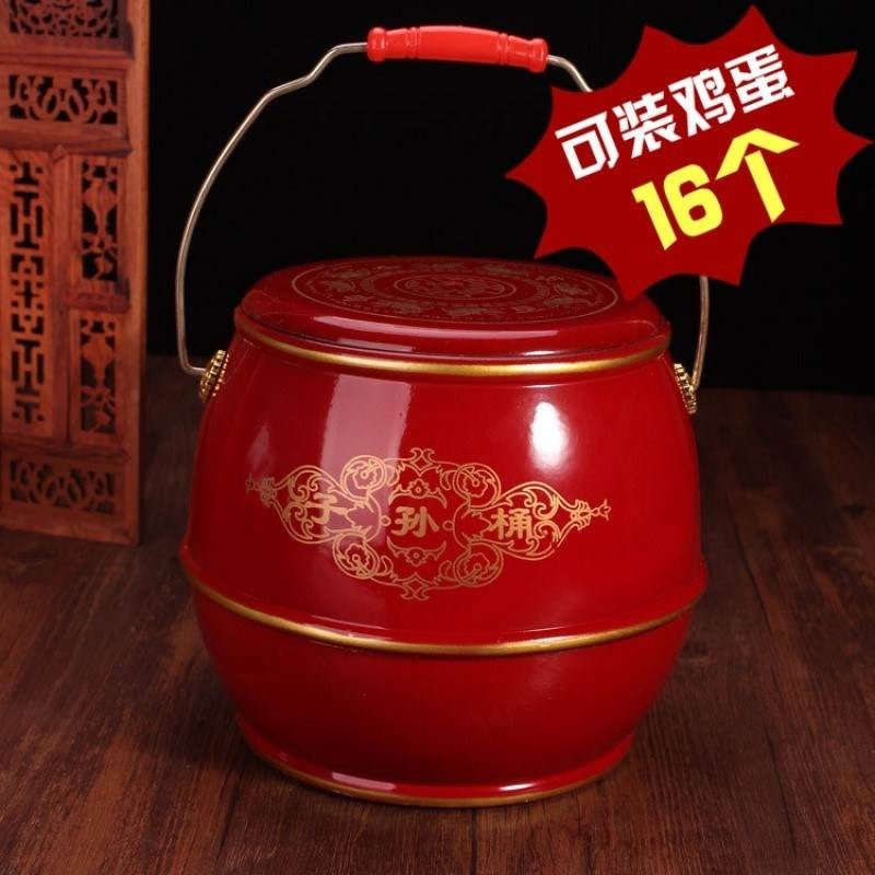 新款子孙喜桶红结婚庆用品大全小号马桶红桶陪嫁三件套装