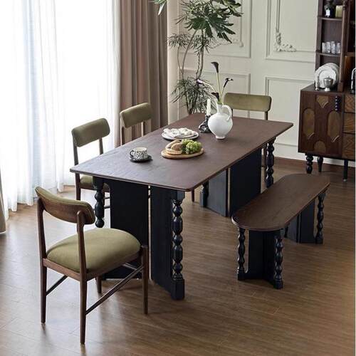 法式复古实木长方形餐桌家用中古风方桌饭桌多功能会议书桌餐厅