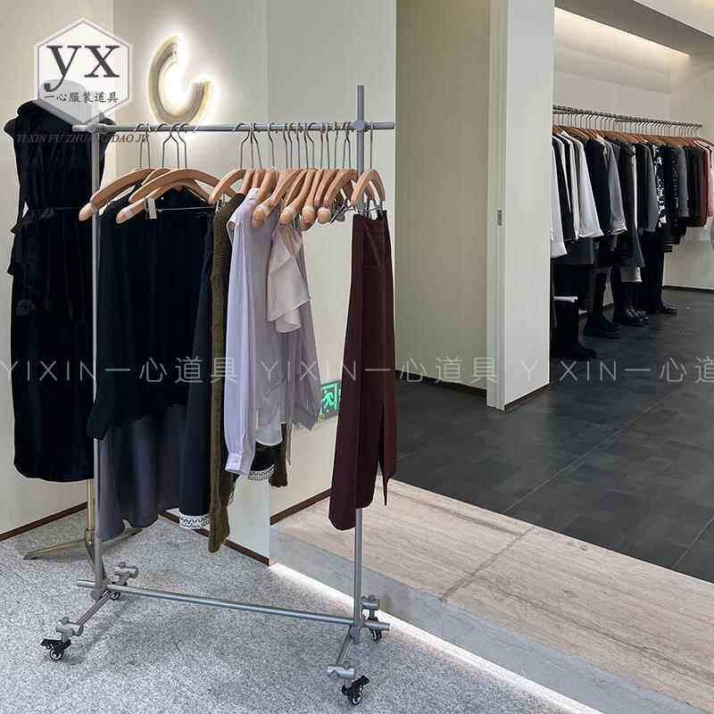 服装店展示架落地式不锈钢中岛挂衣架带轮子可移动货架陈列架定制