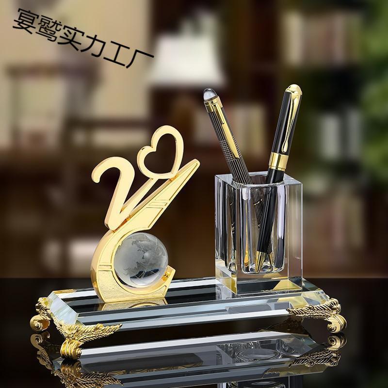 办公笔筒收纳桌面办公室摆件创意水晶透明笔筒简约现代公司办公桌