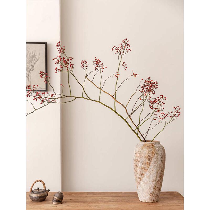 花瓶摆件客厅插花陶瓷感侘寂风陶罐干花粗陶复古新中式落地大