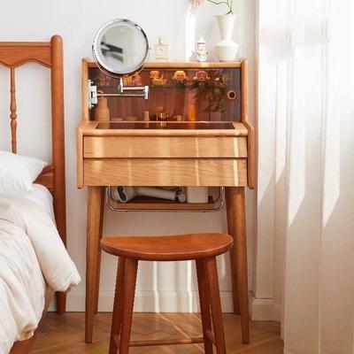 樱桃木梳妆台网红梳妆小户型实木窄梳妆柜化妆桌床头柜一体化妆镜