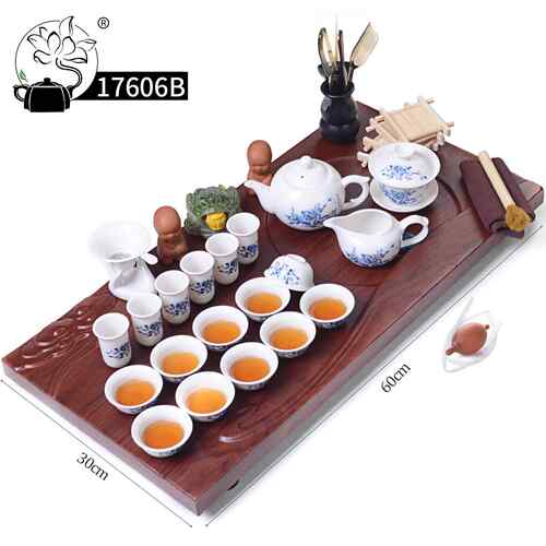 176176B自套动茶具装家用办全公水会客整套茶盘实木一体大茶台排
