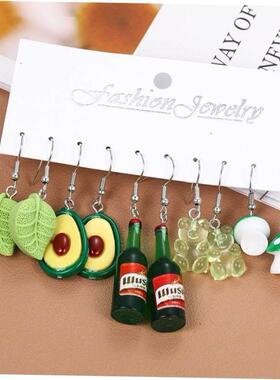 Earrings set 5 pieces彩色压克力耳环套组5件牛油果多巴胺耳环