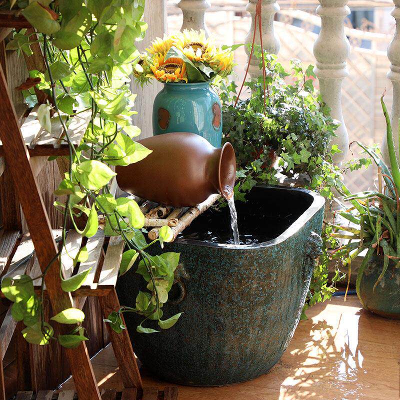 景德镇粗陶陶瓷鱼缸睡莲盆荷花大缸碗莲盆缸彷石水缸金鱼流水摆件