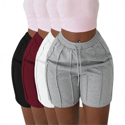 4Pack WomenS Casual Elastic Waist Drawstring Shorts with