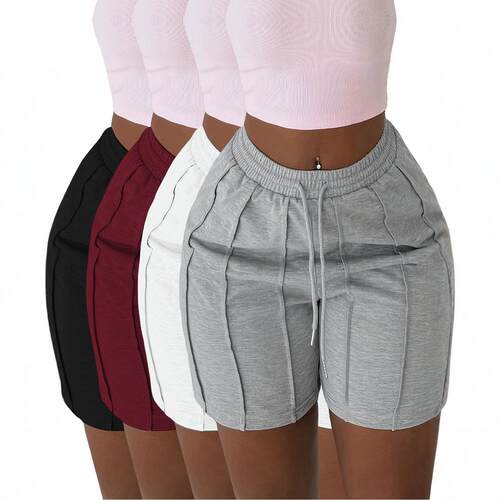 4Pack WomenS Casual Elastic Waist Drawstring Shorts with