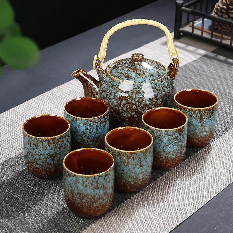 窑变茶具套装家用简约现代中式提梁茶壶带过滤陶瓷大号杯子泡茶器
