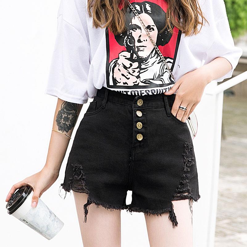 shorts temperament loose waist high washed edges ripped