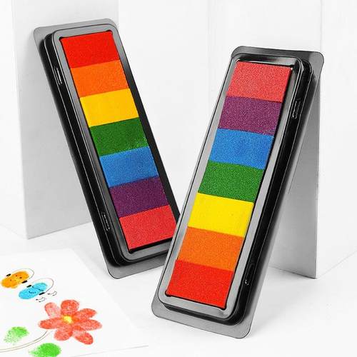 儿童涂鸦七色印泥印台 长条形手指画印泥diy手账橡皮章彩色印台