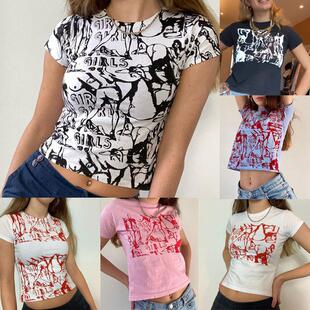 shirt style abstract Women printed pattern cropped