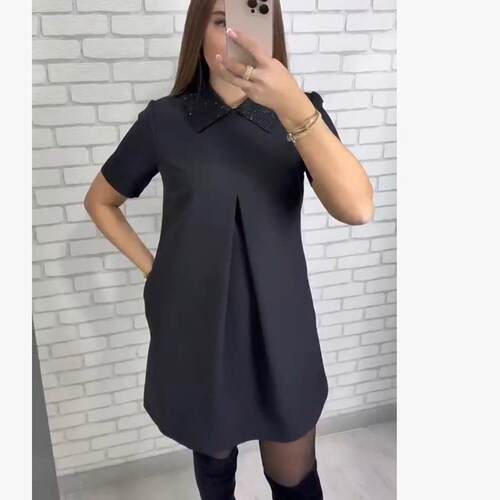 Women's collar slimming short skirt dress