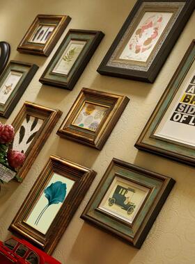 V3FP欧式照片墙实木复古美式相片相框鹿头组合挂墙客厅餐厅背景装
