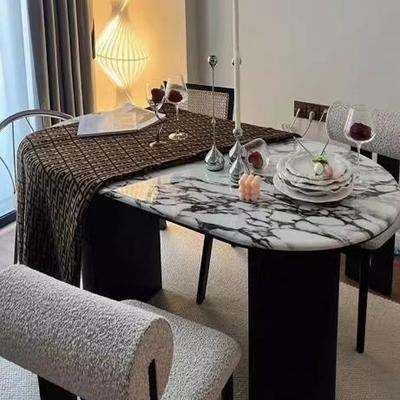 乐树法式复古大理石岩板网红组合椭圆形高端小户型现代简约范餐桌