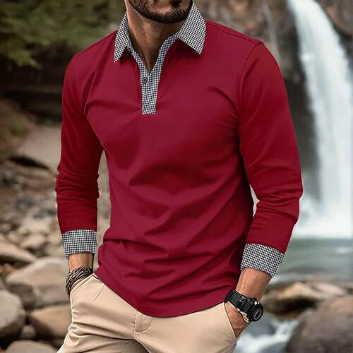 Men's T-shirt with long sleeves and cuffs, blue