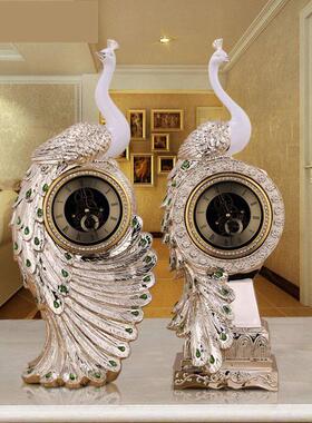 孔雀时钟摆件客厅落地摆件 样板房家居软装饰品摆设乔迁新居礼品