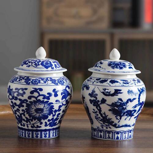 Chinese Ceramic Ginger Jar Decorative Flower Vase with Lid B
