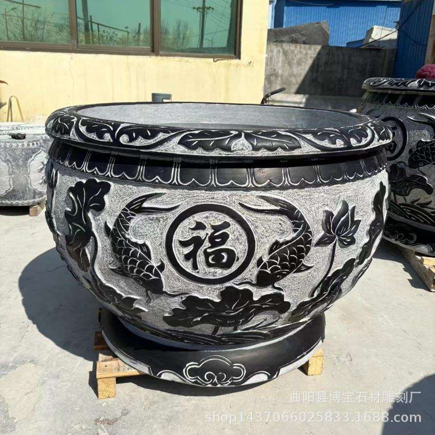 石雕水池 庭院大理石青石养鱼缸 循环流水生财雕塑摆件优惠