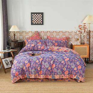 新款纯棉a类双层纱四件套夏被床单床笠四季简约结婚床上用品裸睡