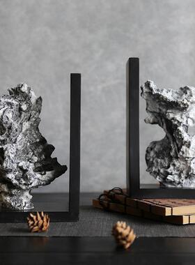 现代新中式创意禅意石头书挡书立架样板间书房国风电视柜工艺品摆