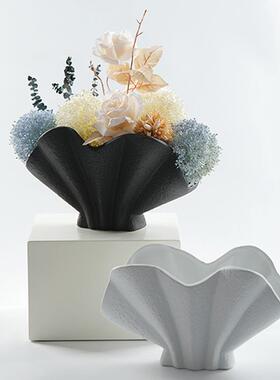 现简约样房板GMS客代厅创意贝壳干花器摆件白色花插花软装工艺品