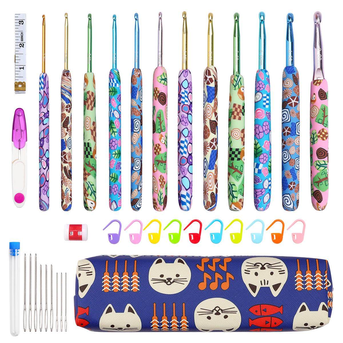 氧化铝钩针套装彩色软陶手柄小动物印花毛线DIY钩针编织工具,居家布艺,线盒,淘宝优惠券,粉丝福利购,淘宝优惠卷