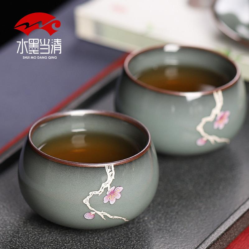 铁胎官窑主人杯大号品茗杯描银手绘冰裂开片陶瓷茶杯单人单杯