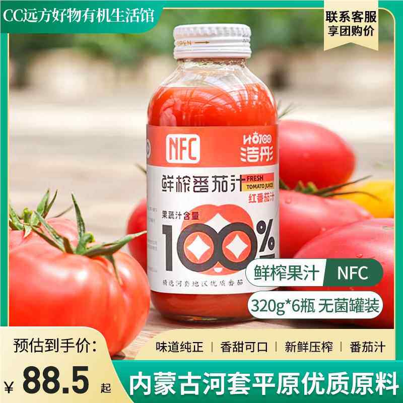远方的梦想浩彤菓乐美NFC鲜榨番茄汁纯果蔬非浓缩原浆饮料瓶装