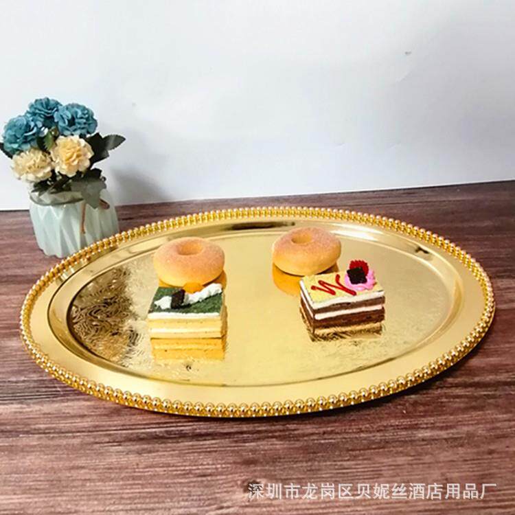 欧式金属镀银蛋糕盘 方形西点托盘 水果盘点心盘高档婚庆珠点盘