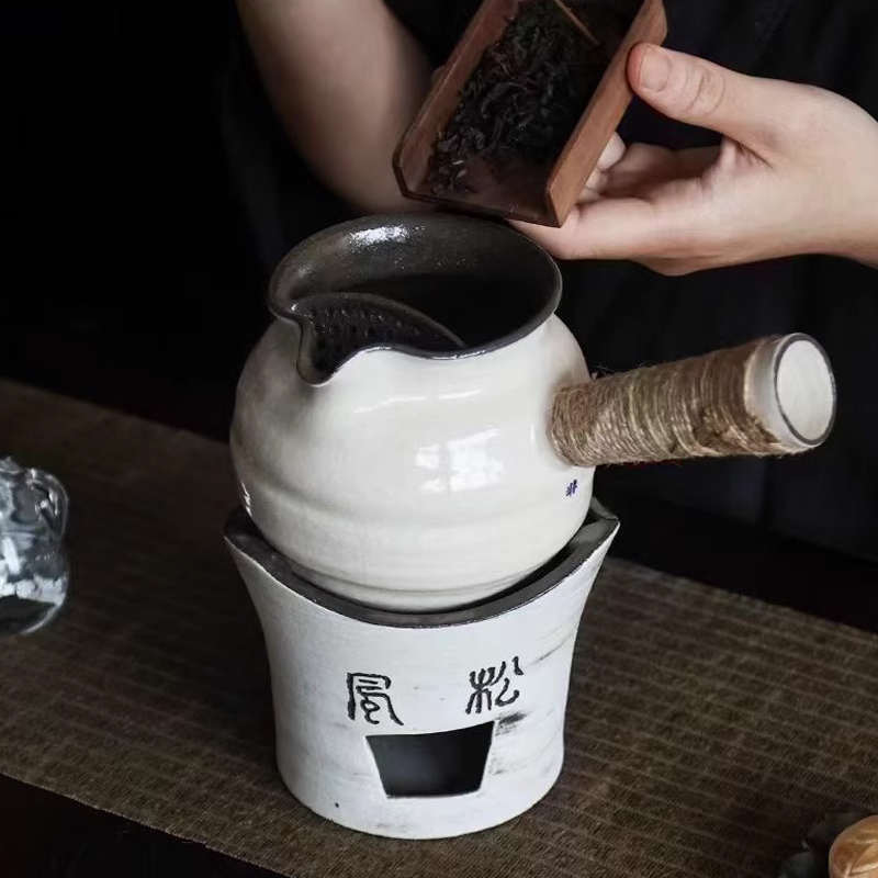 景德镇半斋陶壶烤罐侧把壶围炉煮茶小容量煮茶壶带过滤煮茶器粗陶